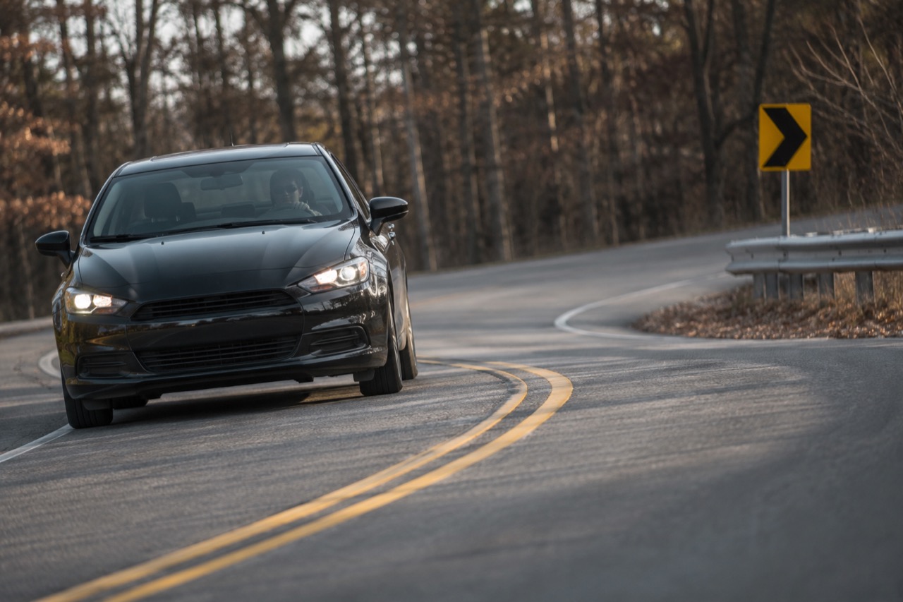 A car navigating a curved road